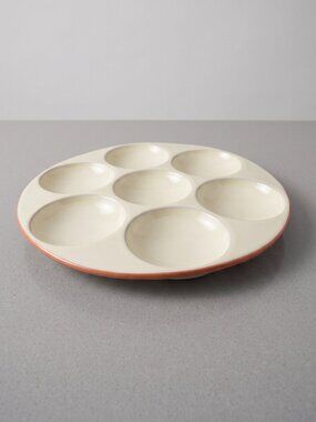 Molde Portugal Cream Ceramic Divided Serving Tray 13.5” Round 7 Section Tapas Di